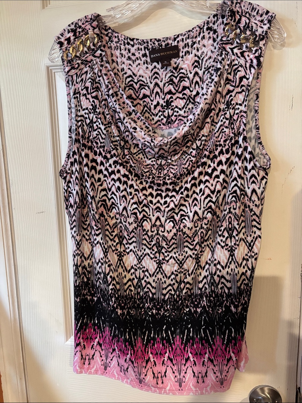Dana Buchman Pink and Black Ombre Beaded Cowl Neck Tank